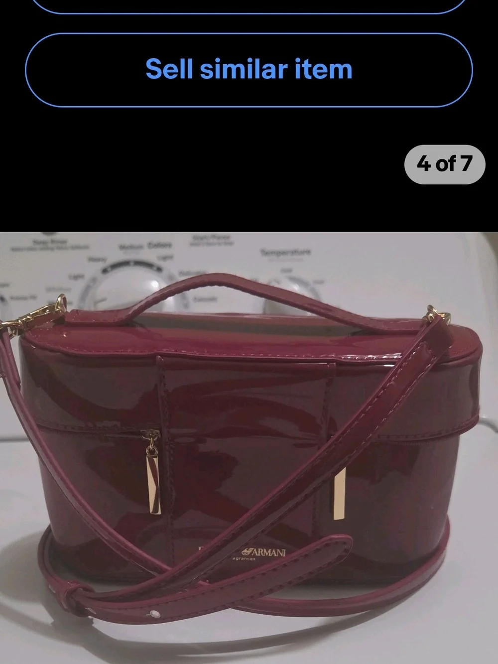 Emporio Armani Burgundy Patent Cosmetics Case Crossbody